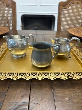 Three vintage Victorian silver pewter creamers